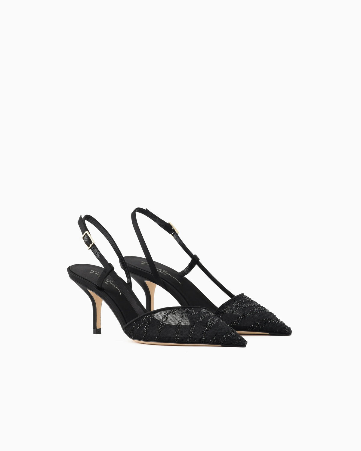 Mesh and rhinestone slingbacks