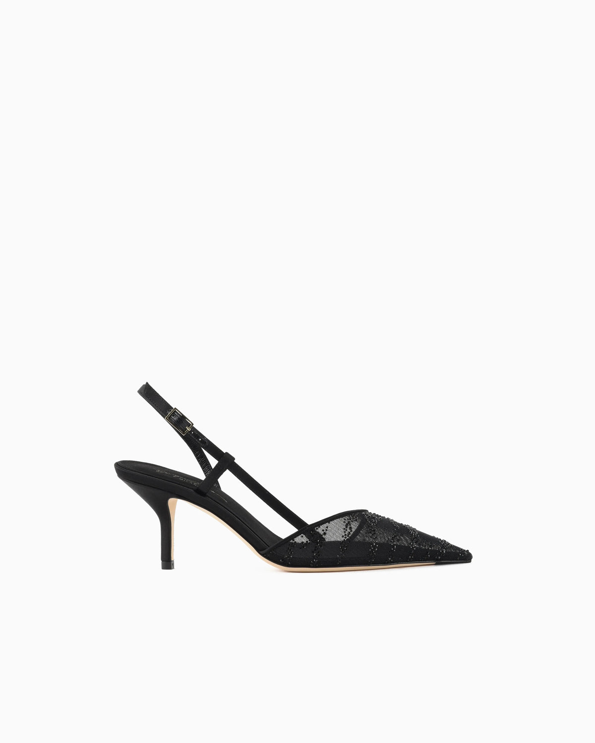 Mesh and rhinestone slingbacks