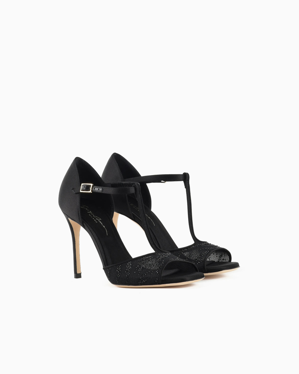 Mesh and rhinestone T-bar sandals