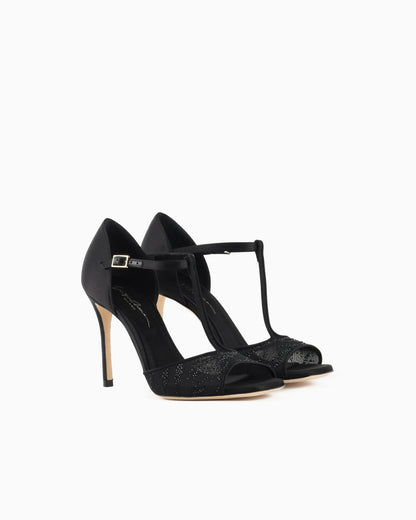 Mesh and rhinestone T-bar sandals