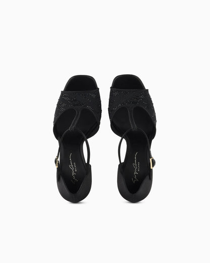 Mesh and rhinestone T-bar sandals