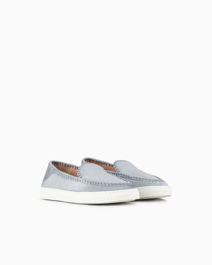 Suede slip-ons with visible stitching