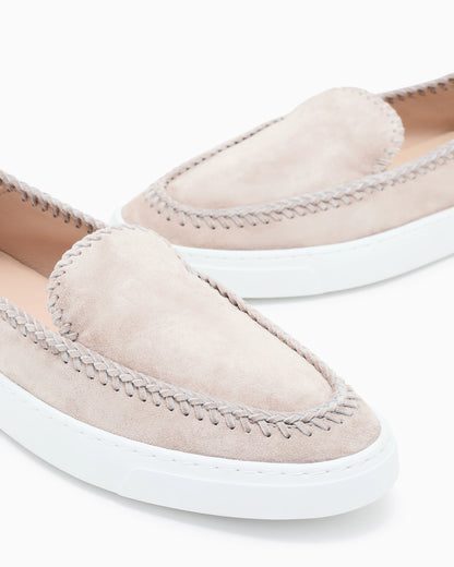 Suede slip-ons with visible stitching