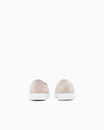 Suede slip-ons with visible stitching