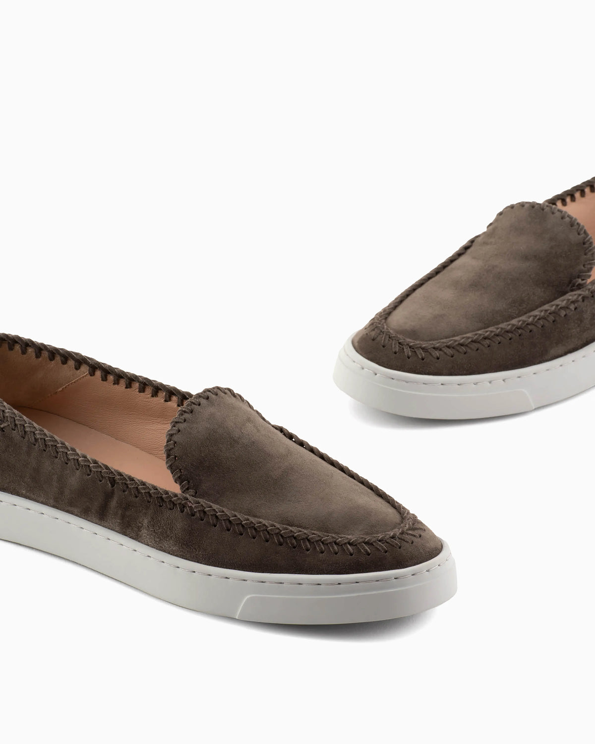 Suede slip-ons with visible stitching