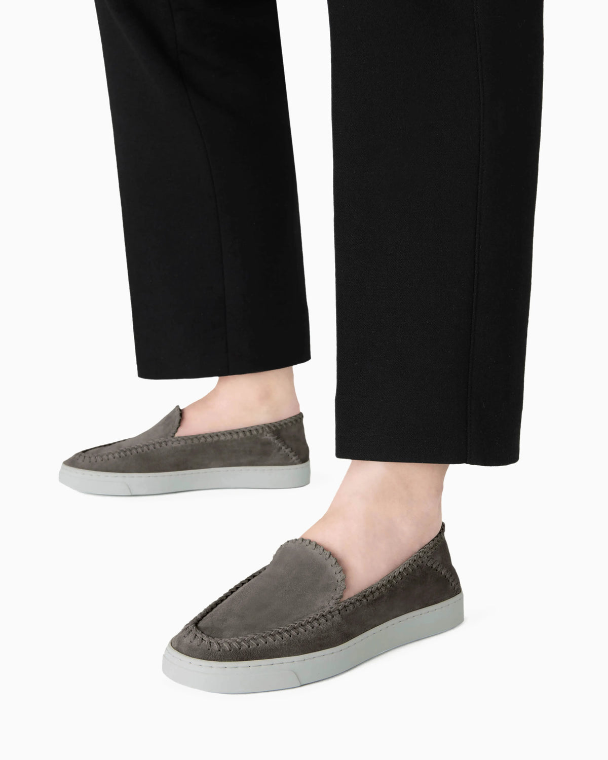 Suede slip-ons with visible stitching