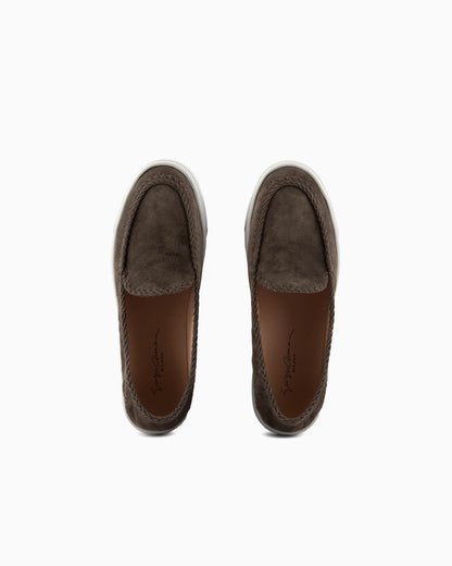 Suede slip-ons with visible stitching