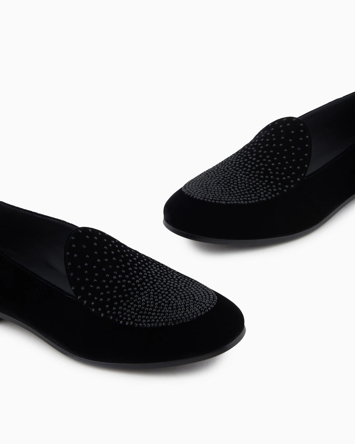 Velvet and rhinestone loafers