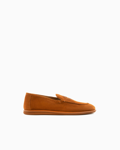 Loafers in suede with embroidered logo