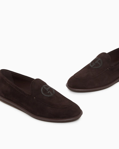 Loafers in suede with embroidered logo