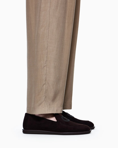 Loafers in suede with embroidered logo