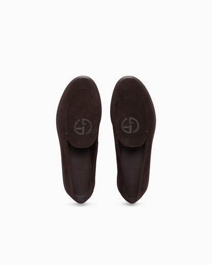 Loafers in suede with embroidered logo