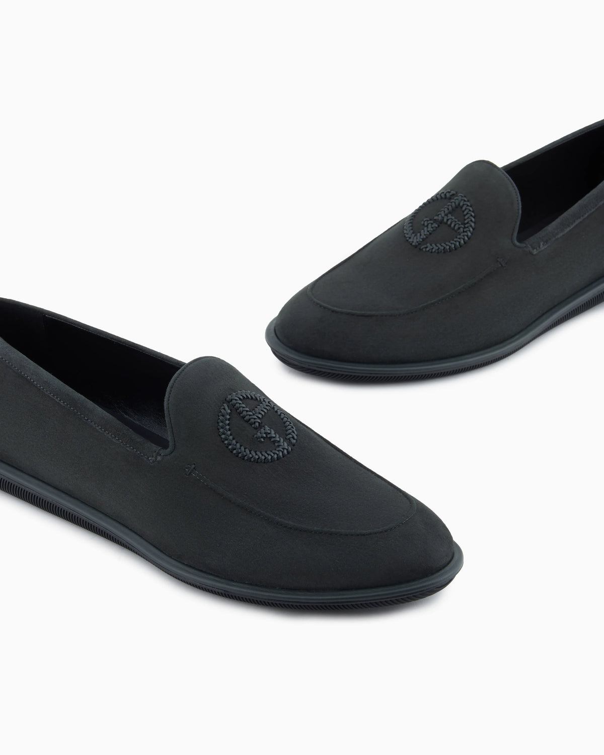 Loafers in suede with embroidered logo