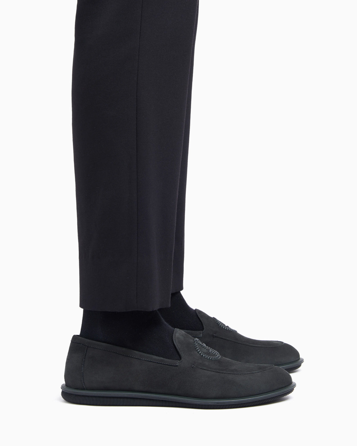 Loafers in suede with embroidered logo