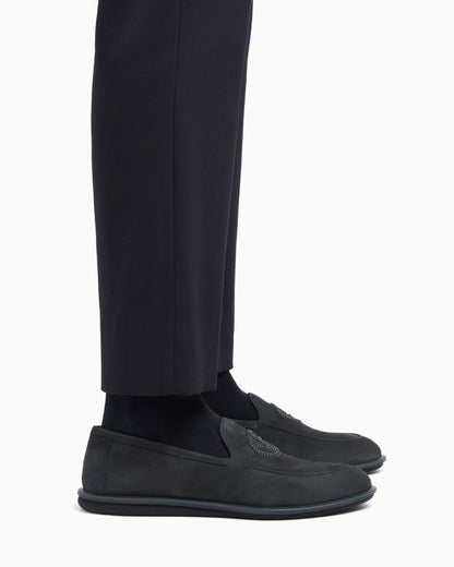 Loafers in suede with embroidered logo