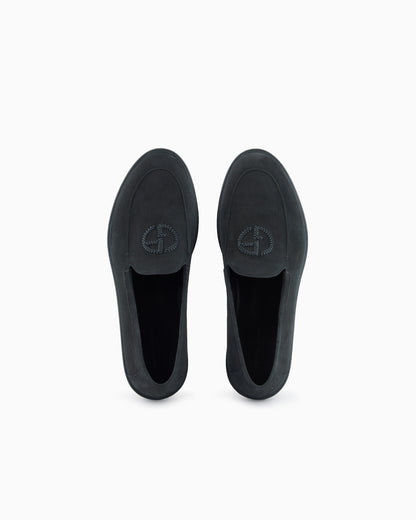 Loafers in suede with embroidered logo