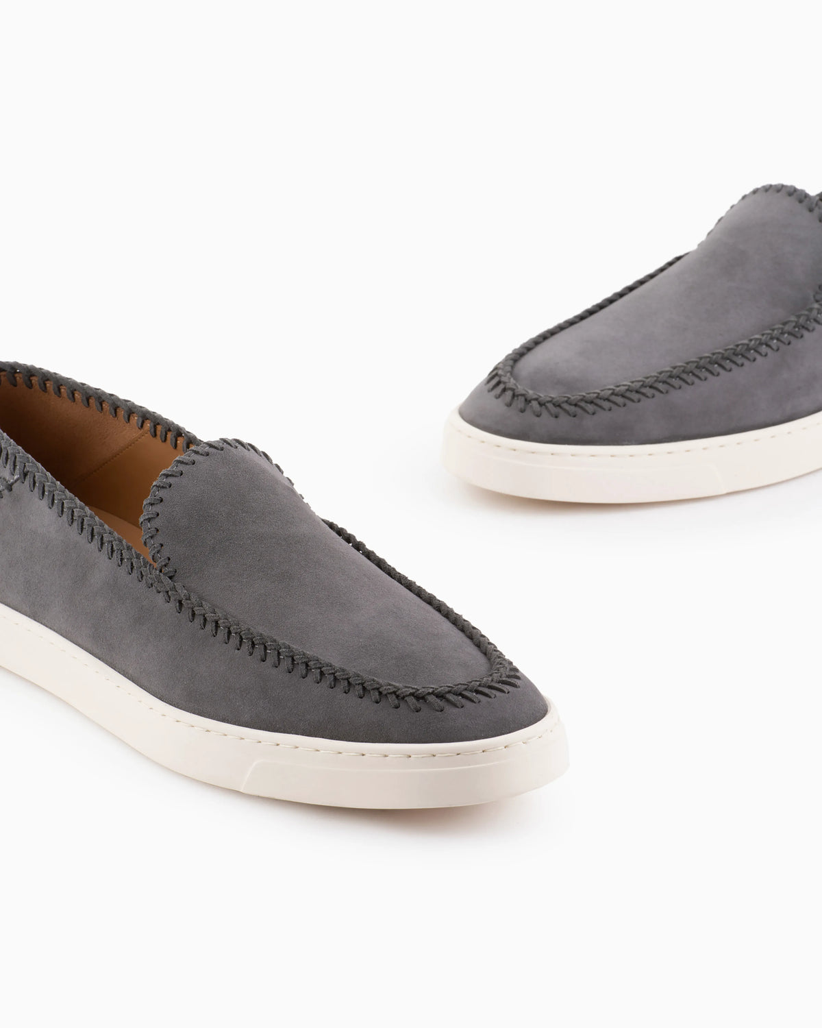 Suede slip on with threading and rubber sole