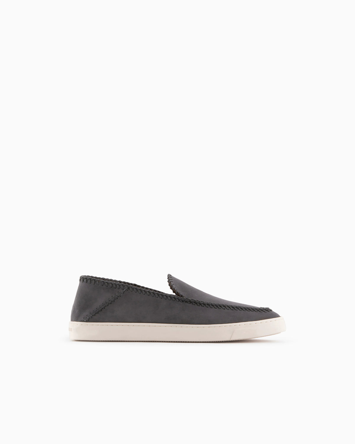 Suede slip on with threading and rubber sole