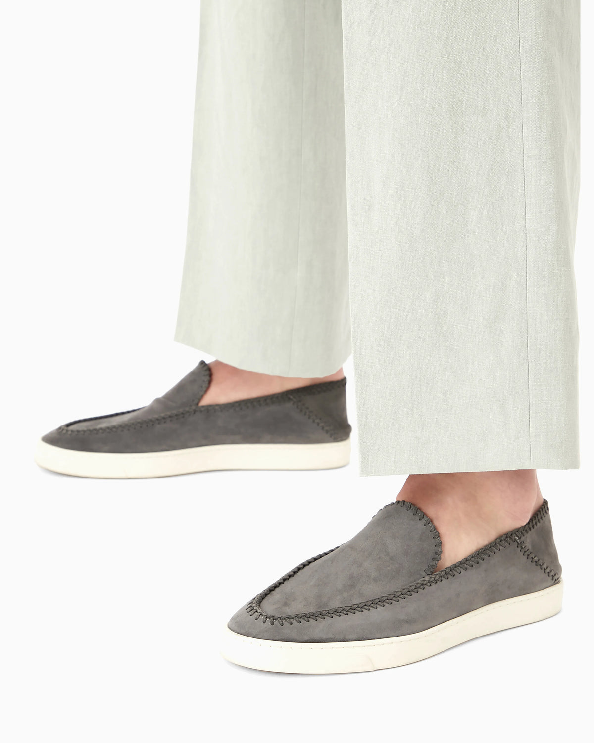 Suede slip on with threading and rubber sole