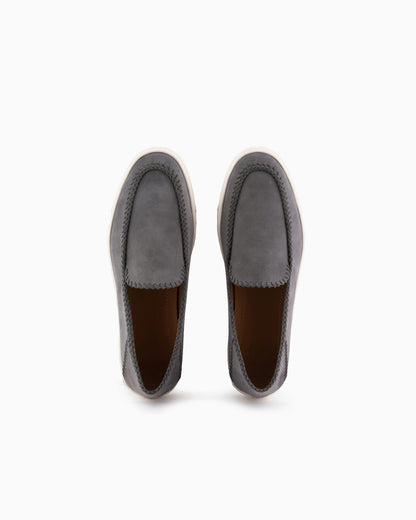 Suede slip on with threading and rubber sole
