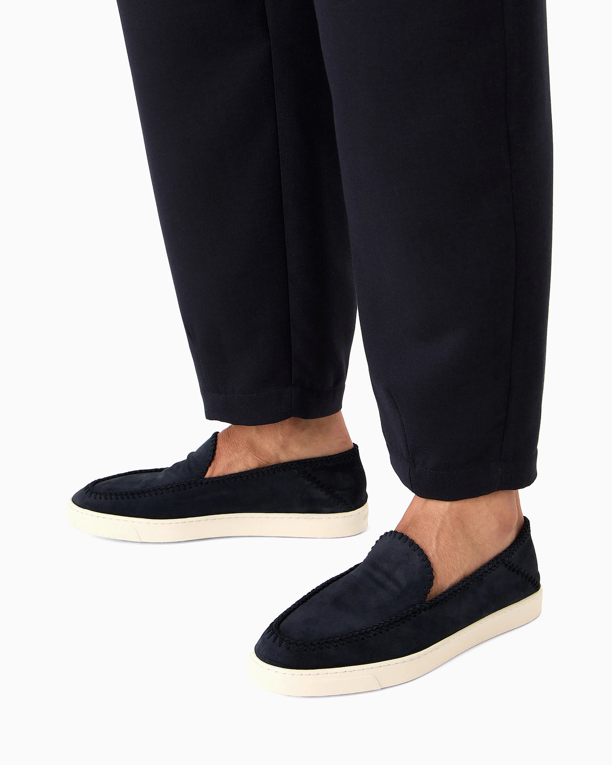Suede slip on with threading and rubber sole
