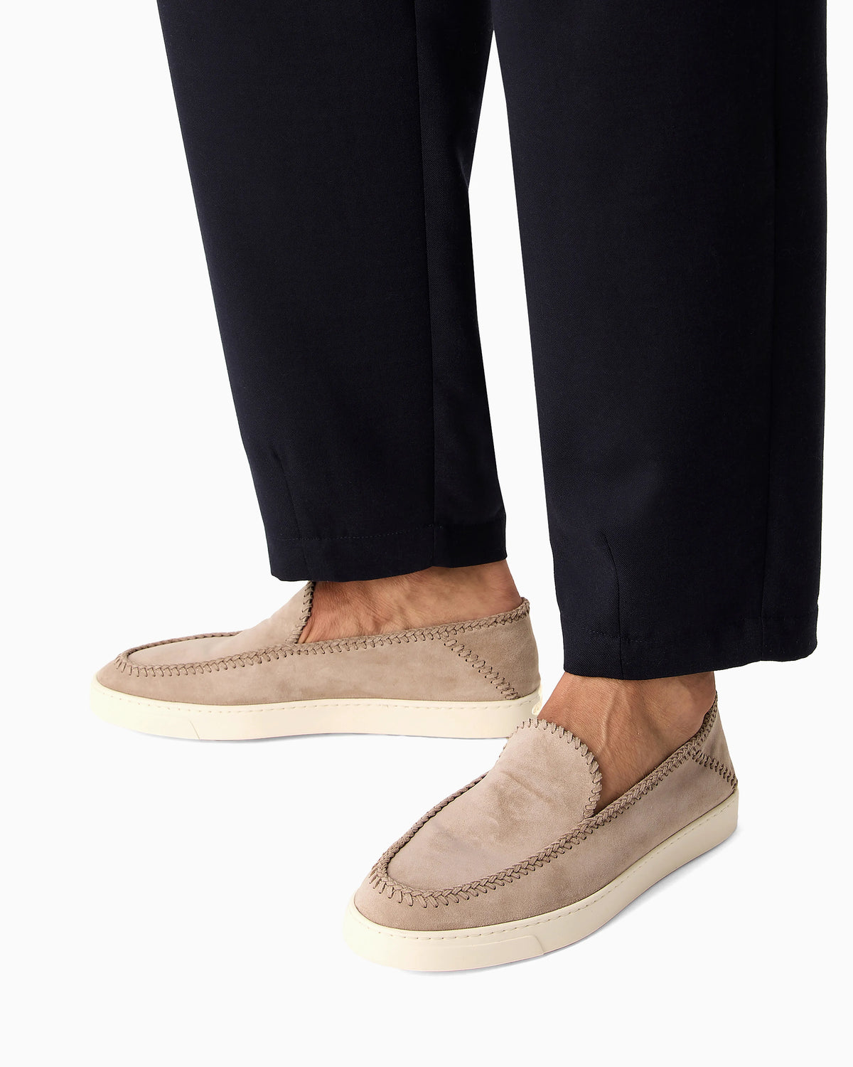 Suede slip on with threading and rubber sole