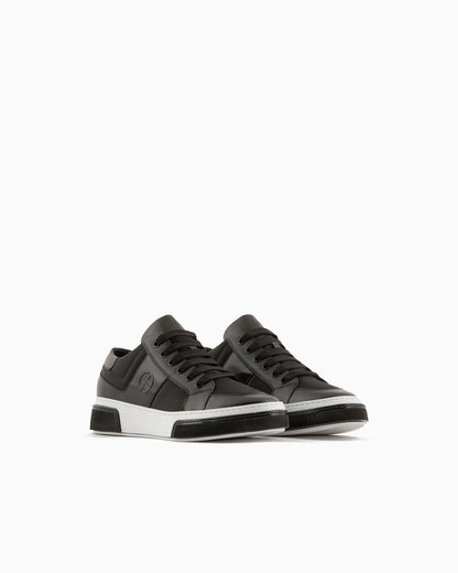 Leather and fabric sneakers
