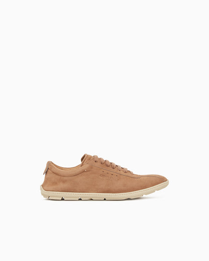 Low-top suede lace-up sneakers with rubber sole