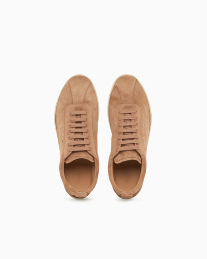 Low-top suede lace-up sneakers with rubber sole
