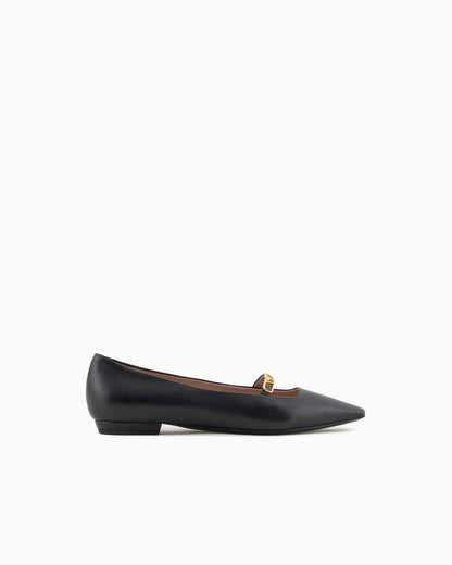 Nappa-leather pointed-toe ballerinas with eagle plate