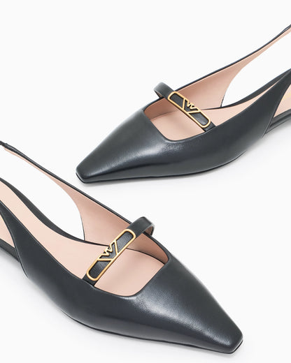 Nappa-leather slingback ballerinas with eagle plate