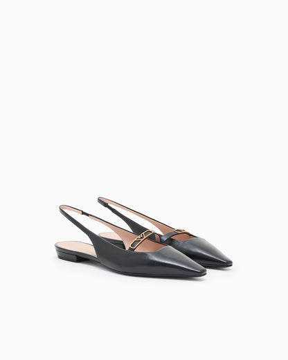 Nappa-leather slingback ballerinas with eagle plate