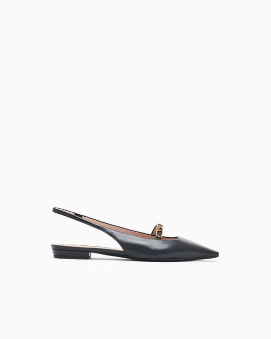 Nappa-leather slingback ballerinas with eagle plate