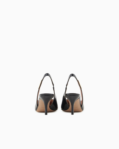 Patent-leather slingback court shoes with eagle plate