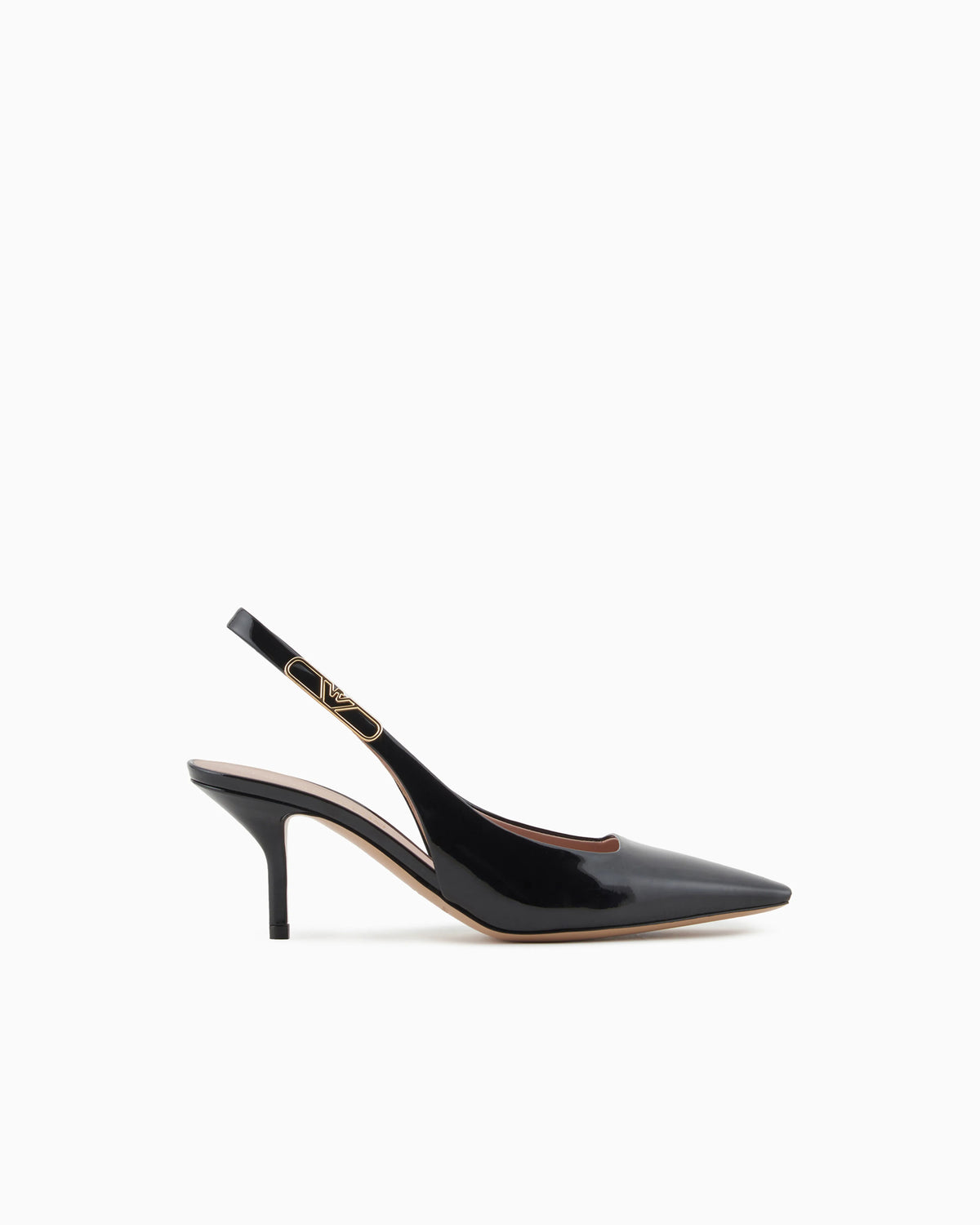 Patent-leather slingback court shoes with eagle plate