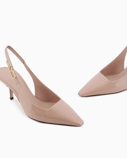 Patent-leather slingback court shoes with eagle plate