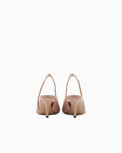 Patent-leather slingback court shoes with eagle plate