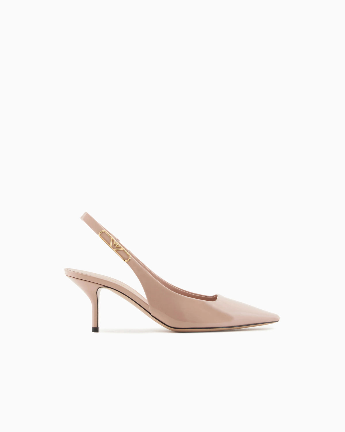 Patent-leather slingback court shoes with eagle plate