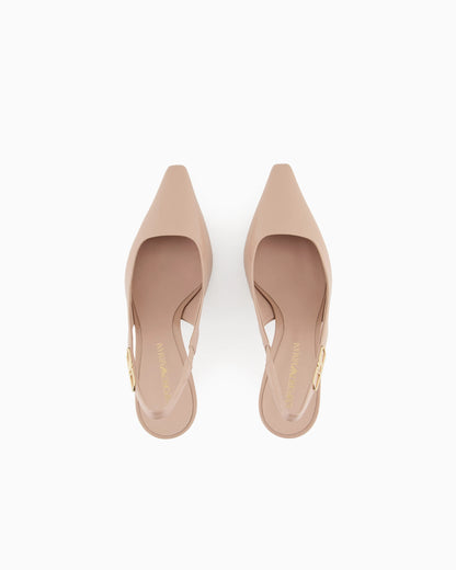 Patent-leather slingback court shoes with eagle plate