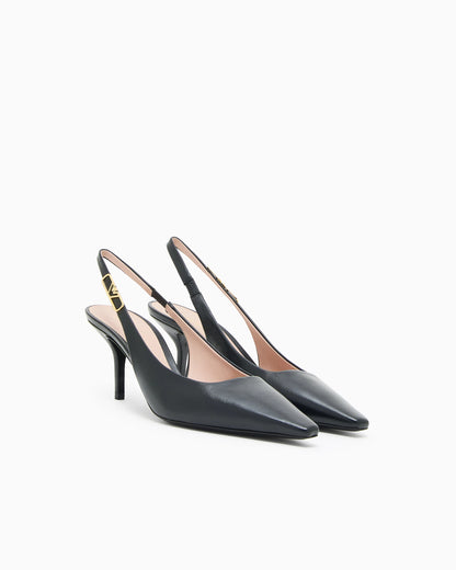 Nappa-leather slingback court shoes with eagle plate