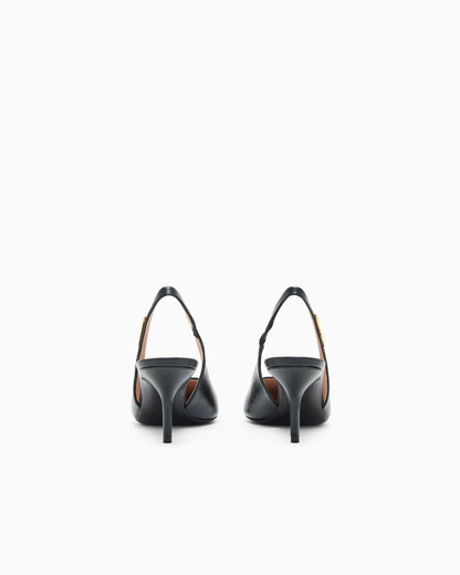 Nappa-leather slingback court shoes with eagle plate