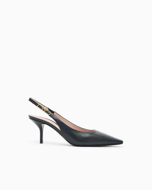 Nappa-leather slingback court shoes with eagle plate