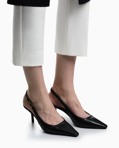 Nappa-leather slingback court shoes with eagle plate