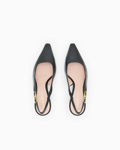 Nappa-leather slingback court shoes with eagle plate