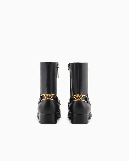 Nappa-leather ankle boots with an eagle plate