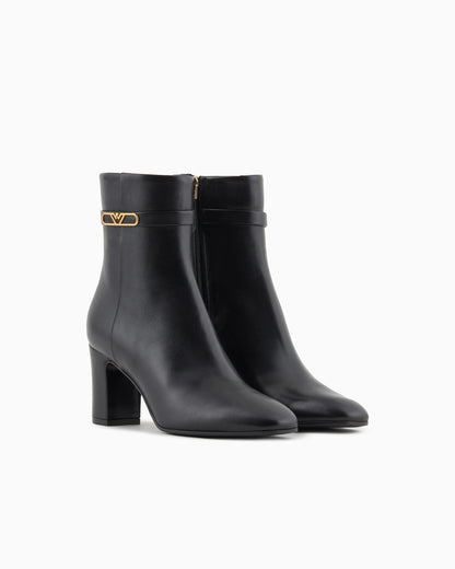 Nappa-leather high-heeled ankle boots with eagle plate