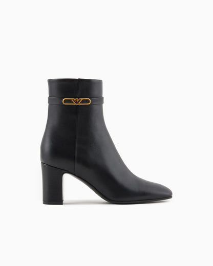 Nappa-leather high-heeled ankle boots with eagle plate