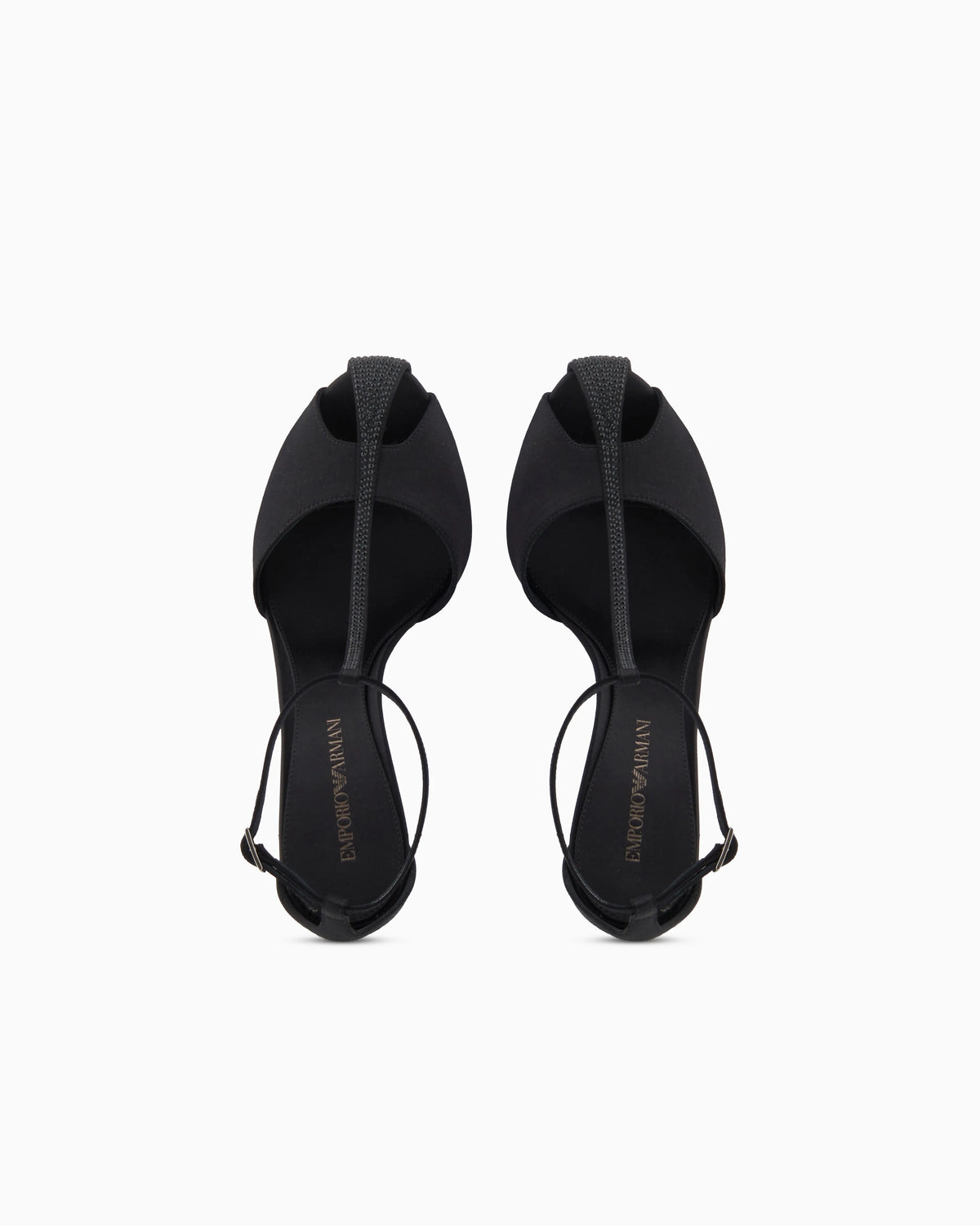 Satin T-bar sandals with rhinestones