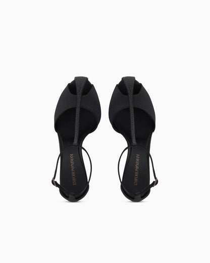 Satin T-bar sandals with rhinestones