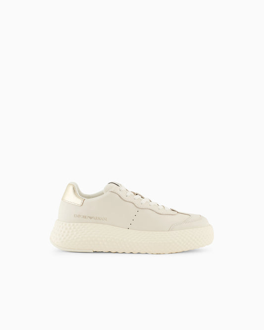 Chunky sneaker in leather with a contrast heel